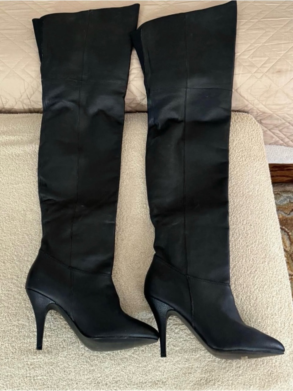 Black Leather Over-the-Knee Stiletto Boots